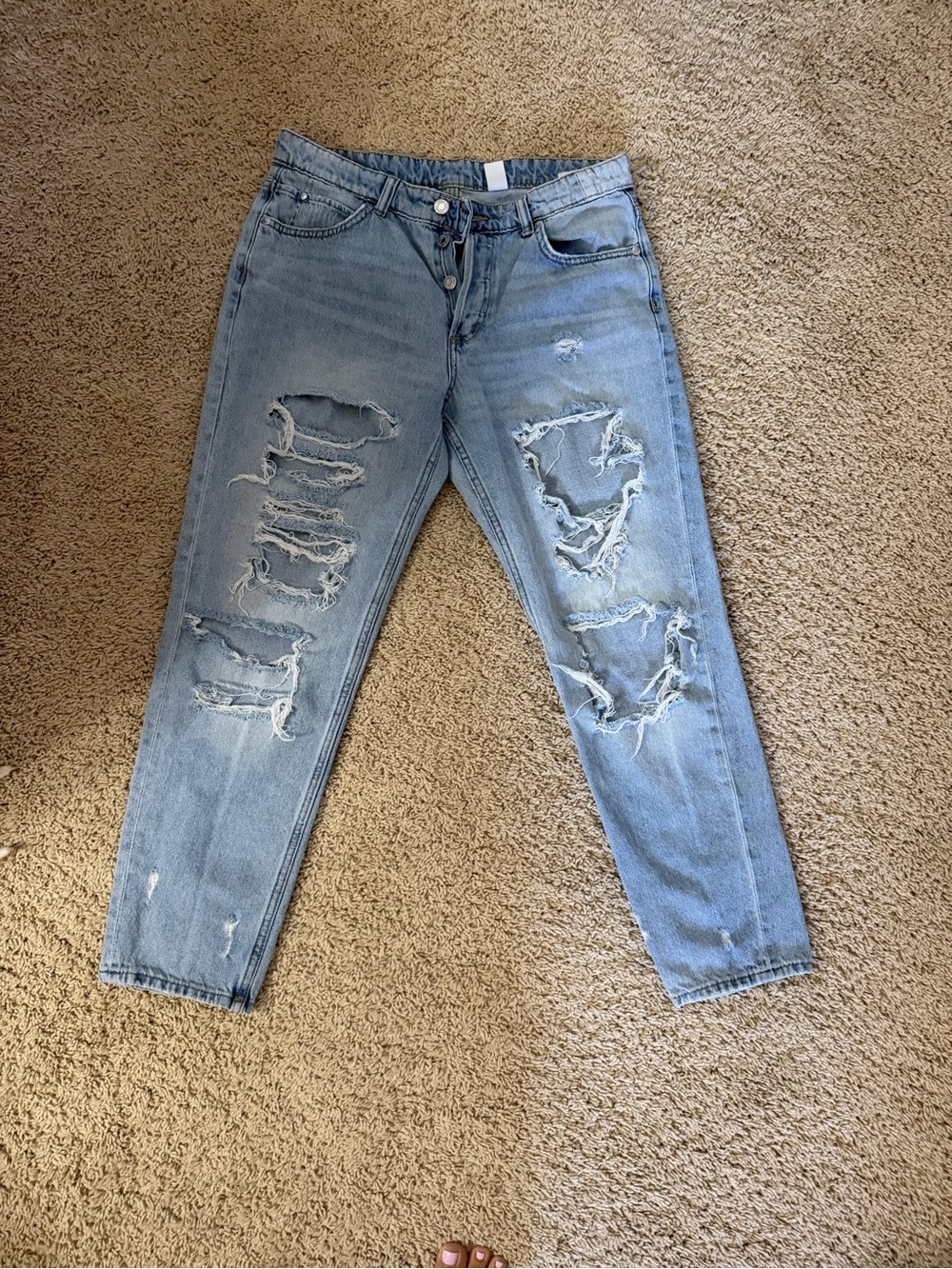 Denim&Co Light Blue Ripped Boyfriend Jeans